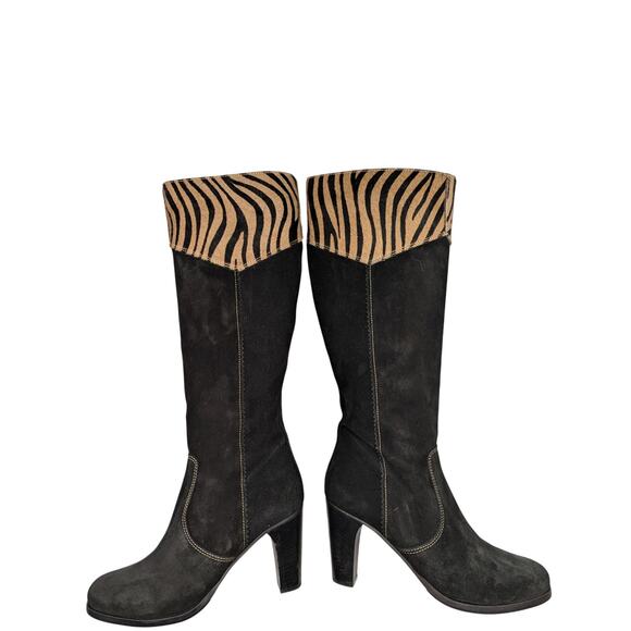 Grigiarancio By Calzaturificio Marco Black Suede/ Leather Heel Boots Size 6.5 - Picture 6 of 10